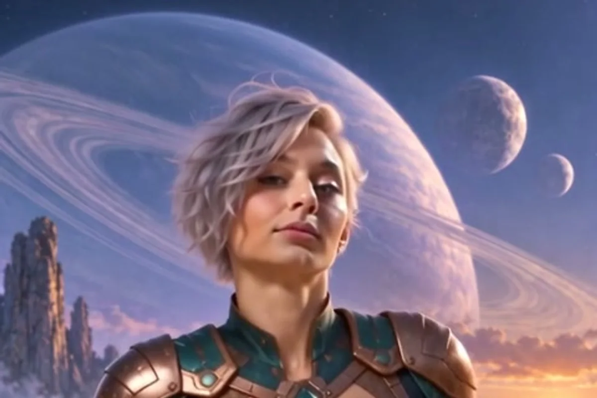 Original silver-haired space heroine in a Nightwing AI dance interpretation